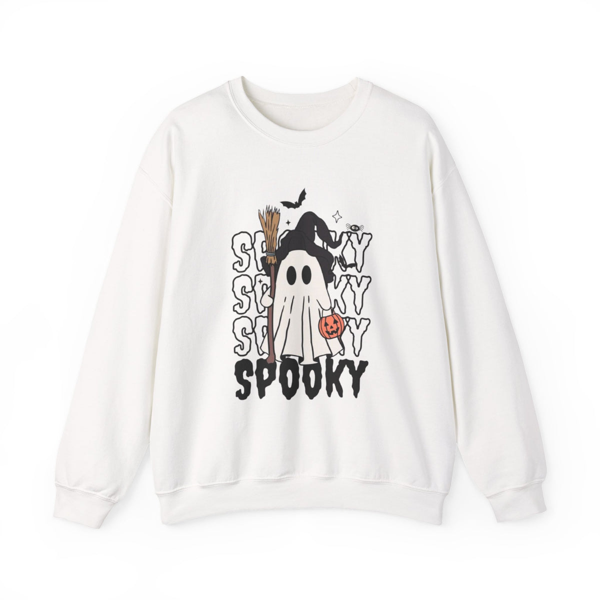 Spooky ghost Halloween adult crewneck sweatshirt in white