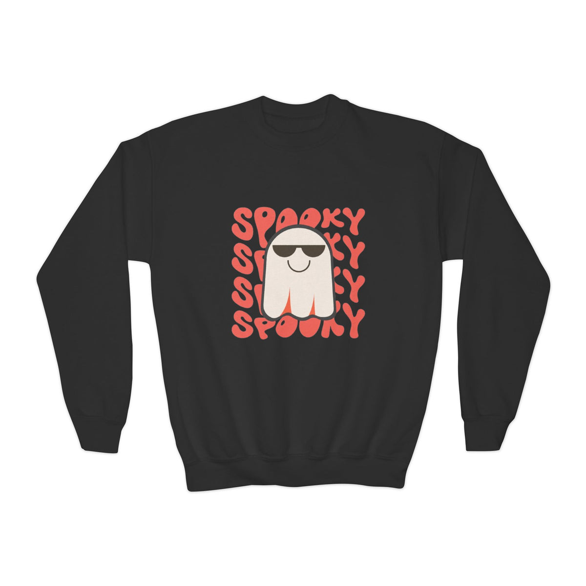 Spooky retro cool ghost kids crewneck sweatshirt in black